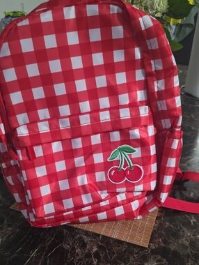 Kids Red Gingham Cherry Backpack